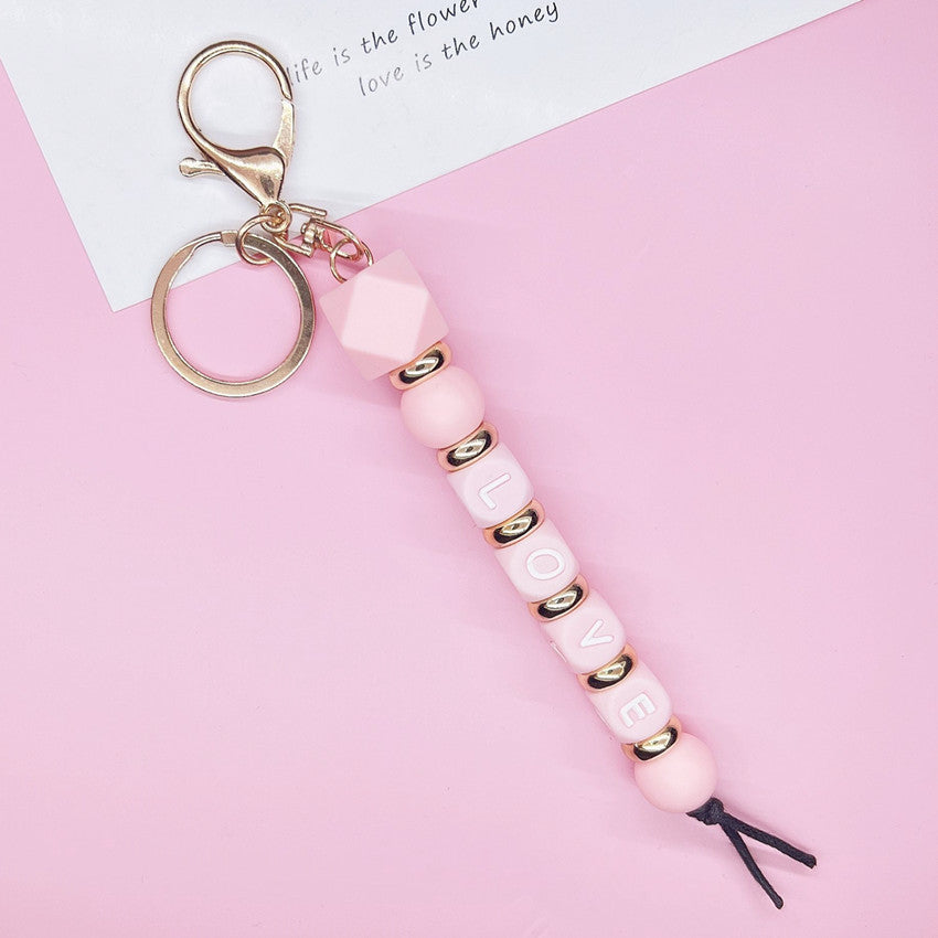 Regalo al por mayor del día de tarjeta del día de San Valentín AMOR Alfabeto Cuentas de silicona Llavero creativo