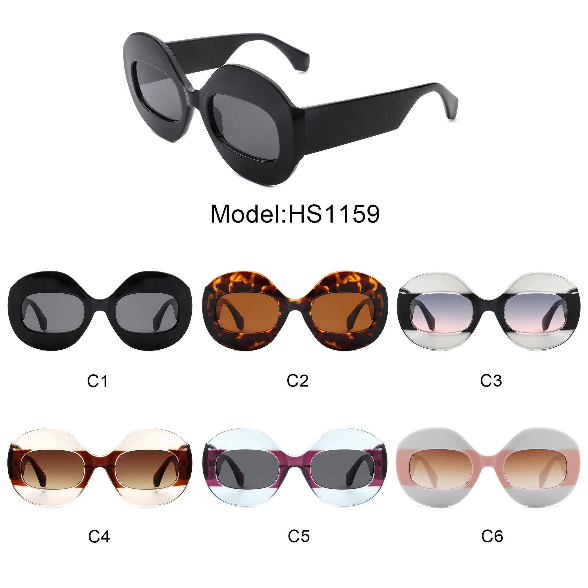 Wholesale Round Frame Contrast Color Sunglasses AC