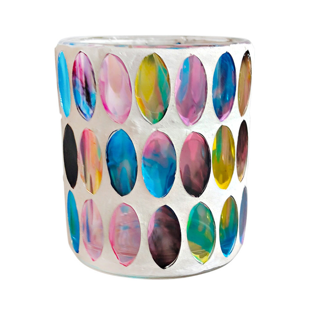 Wholesale Rainbow Disc Mosaic Glass Candle Holder 10PCS