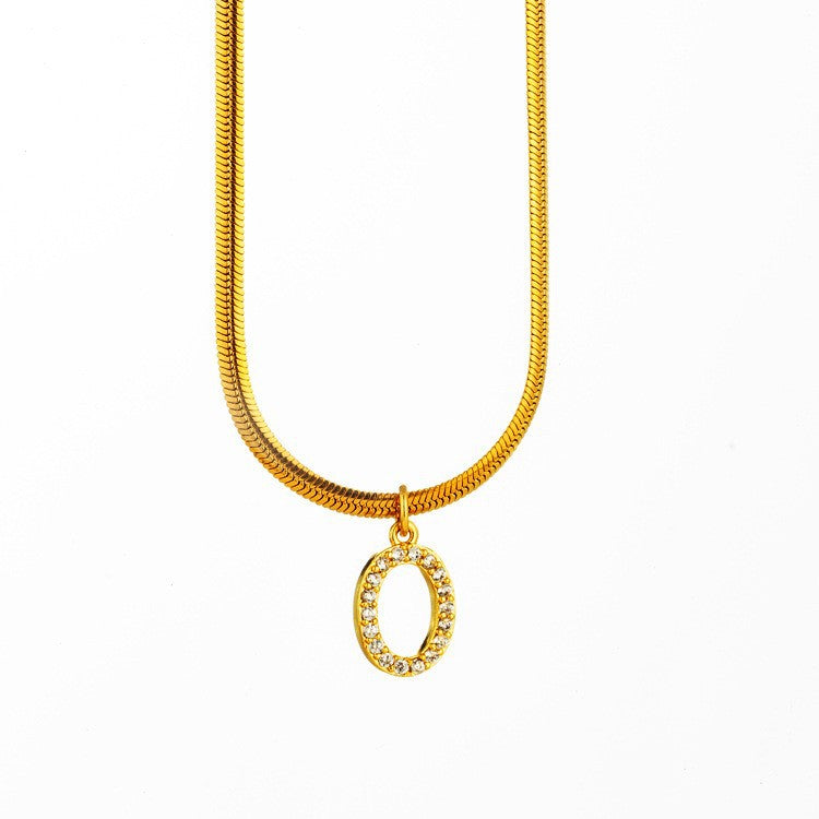 Wholesale Titanium Steel 26 Letters Flat Snake Bone 18K Gold Necklace