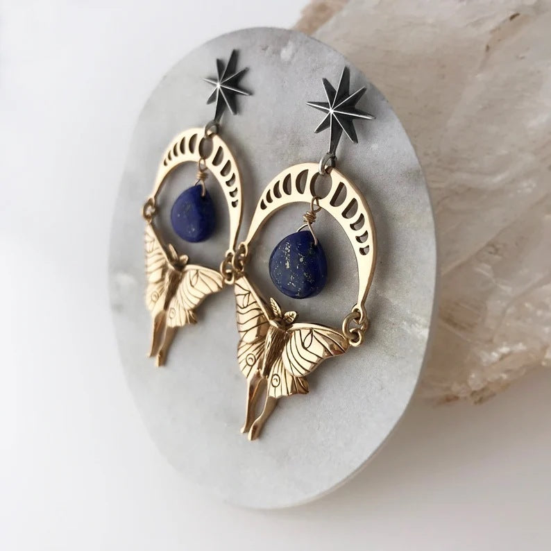 Wholesale Vintage Octagram Lapis Alloy Earrings