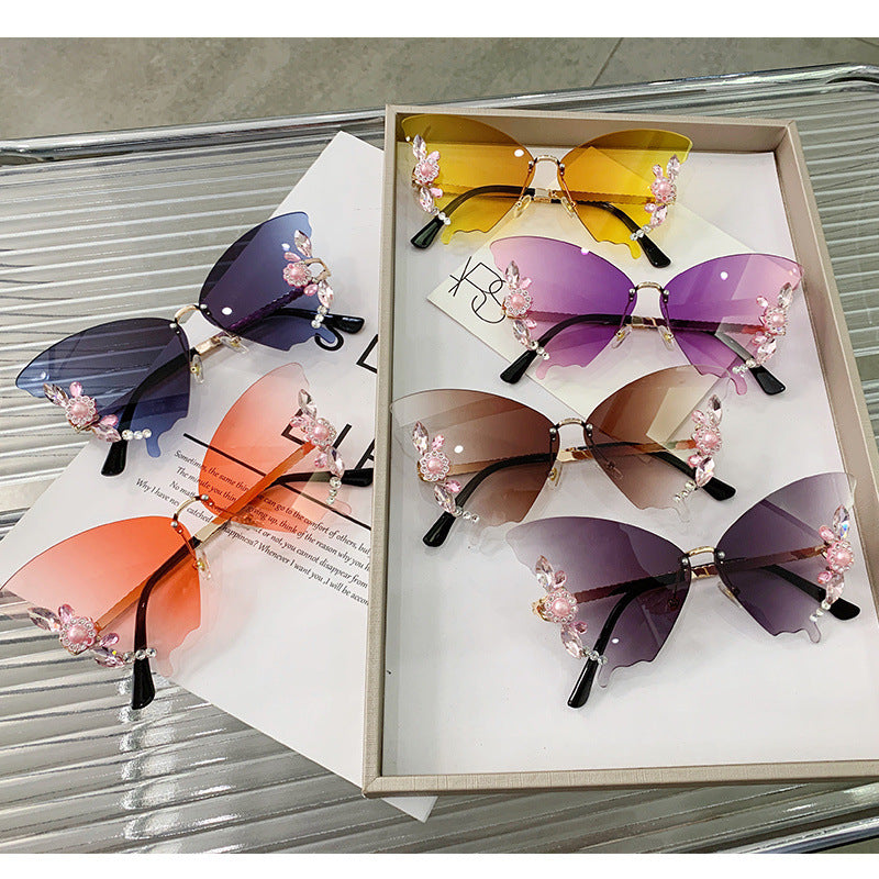 Wholesale Butterfly Diamond Rimless PC Sunglasses