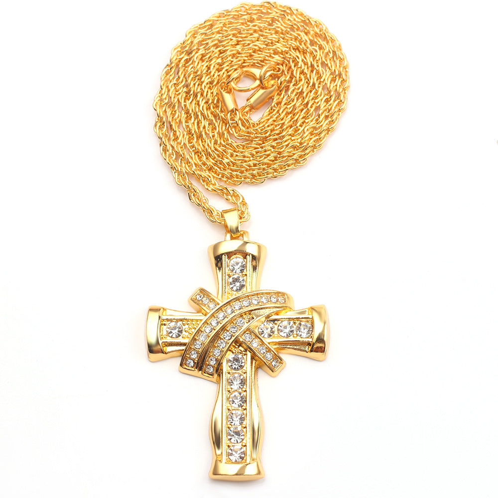 Collar de cadena cubana con cruz de diamantes de aleación al por mayor