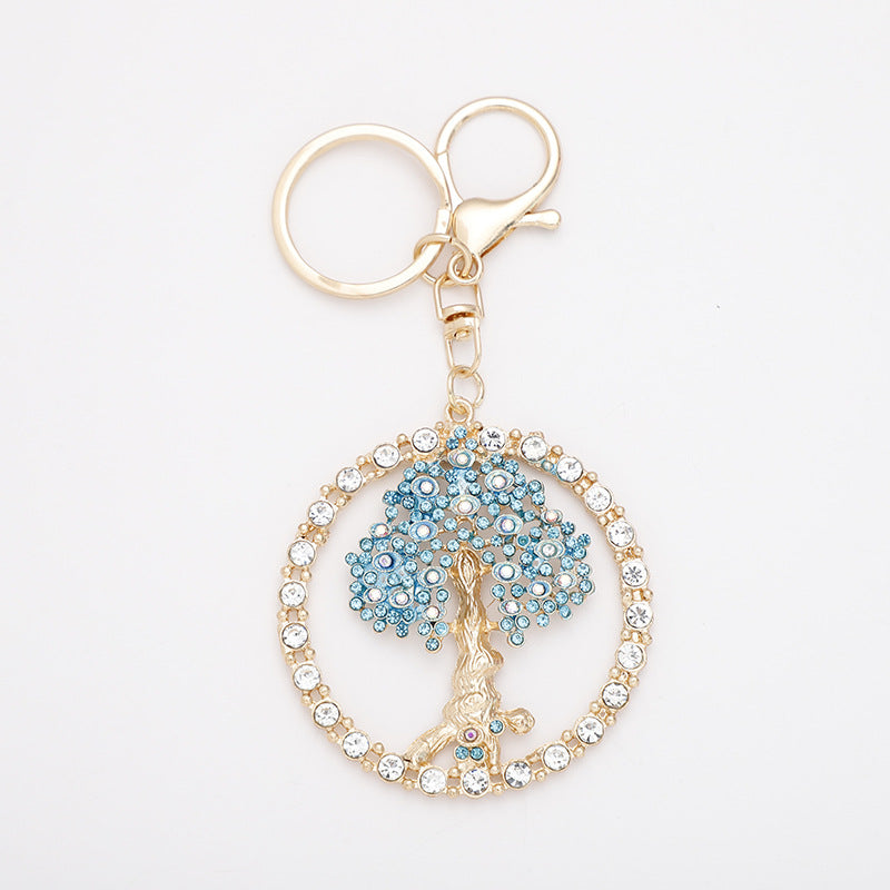 Wholesale Zinc Alloy Color Diamond Hollow Tree of Life Keychain