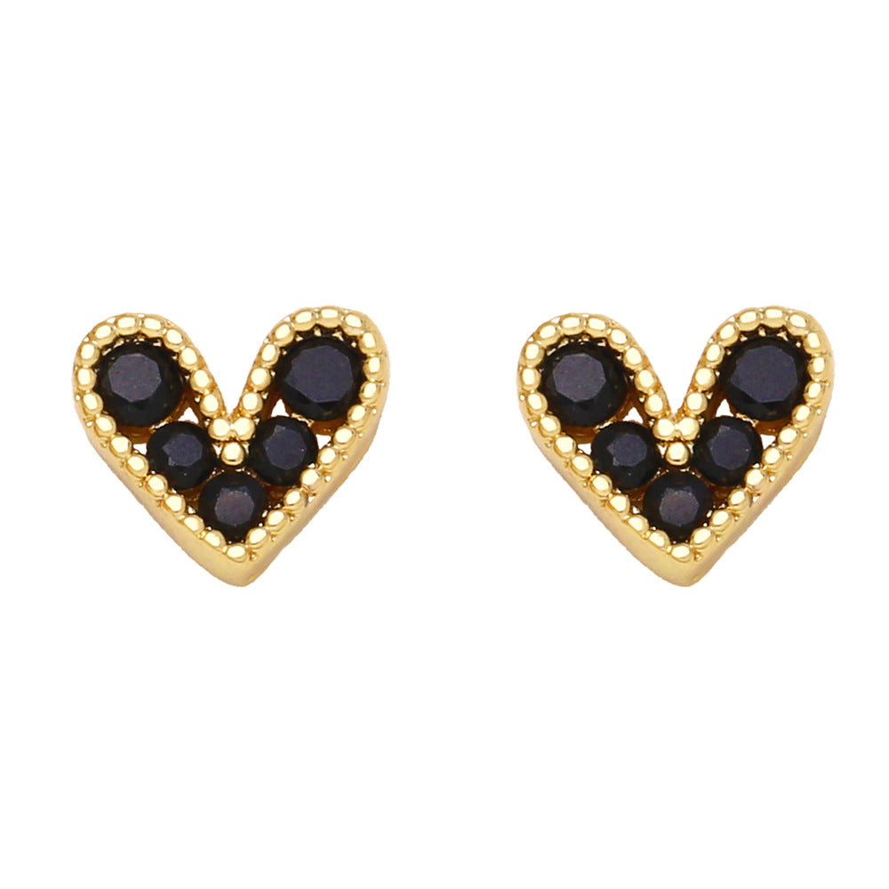 Wholesale Mini Zircon Heart Copper Ear Studs
