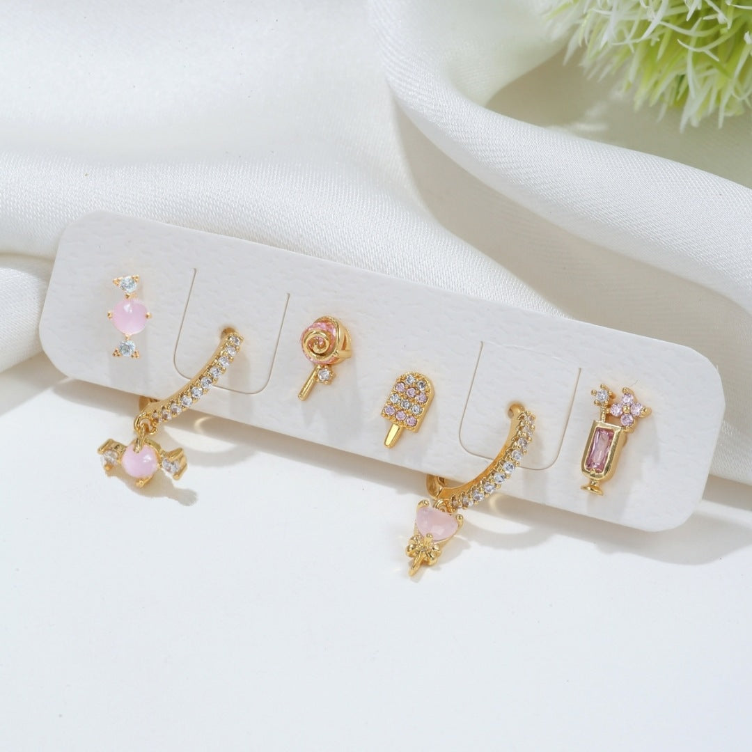 Venta al por mayor S925 Silver Pin Sweet Candy Earring Set Pendientes Cobre