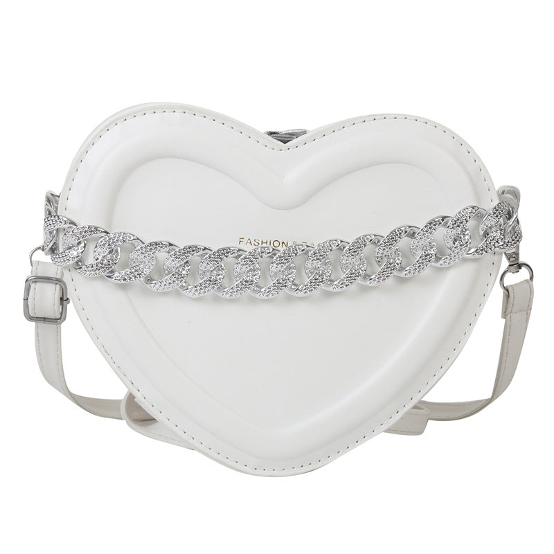 Bolsa de cadena de mensajería de hombro individual en forma de corazón de PU