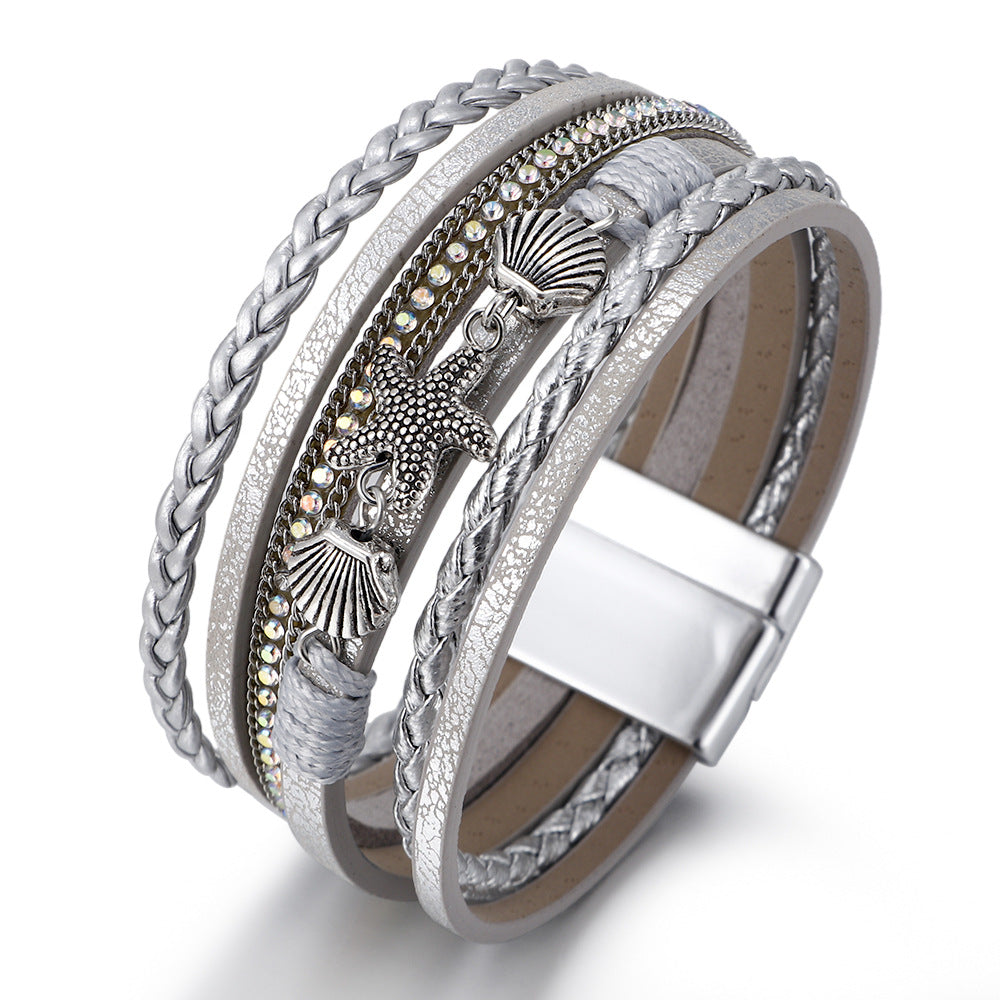 Brazalete de cuero de estrella marina al por mayor de conchas