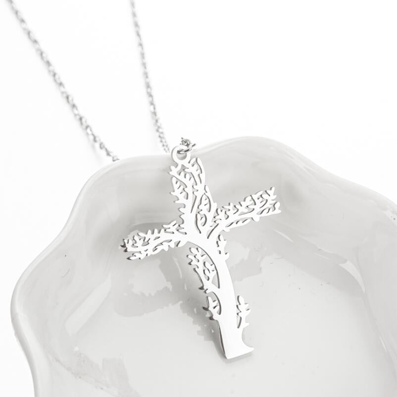 Wholesale of New Tree of Life Cross Stainless Steel Necklace