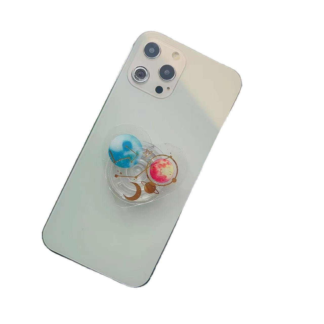 Tenedor transparente al por mayor del airbag del teléfono móvil del polvo fino del planeta de la forma del corazón