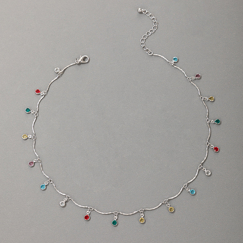 Wholesale Alloy Ball Bead Tassel Candy Color Diamond Necklace