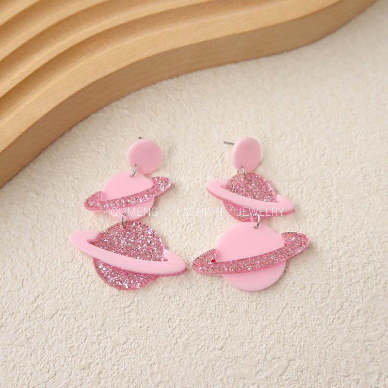 Wholesale Pink Planet Acrylic Earrings