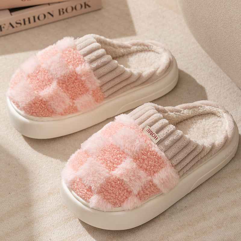 Wholesale of Autumn and Winter Plush Plaid Cotton Slippers