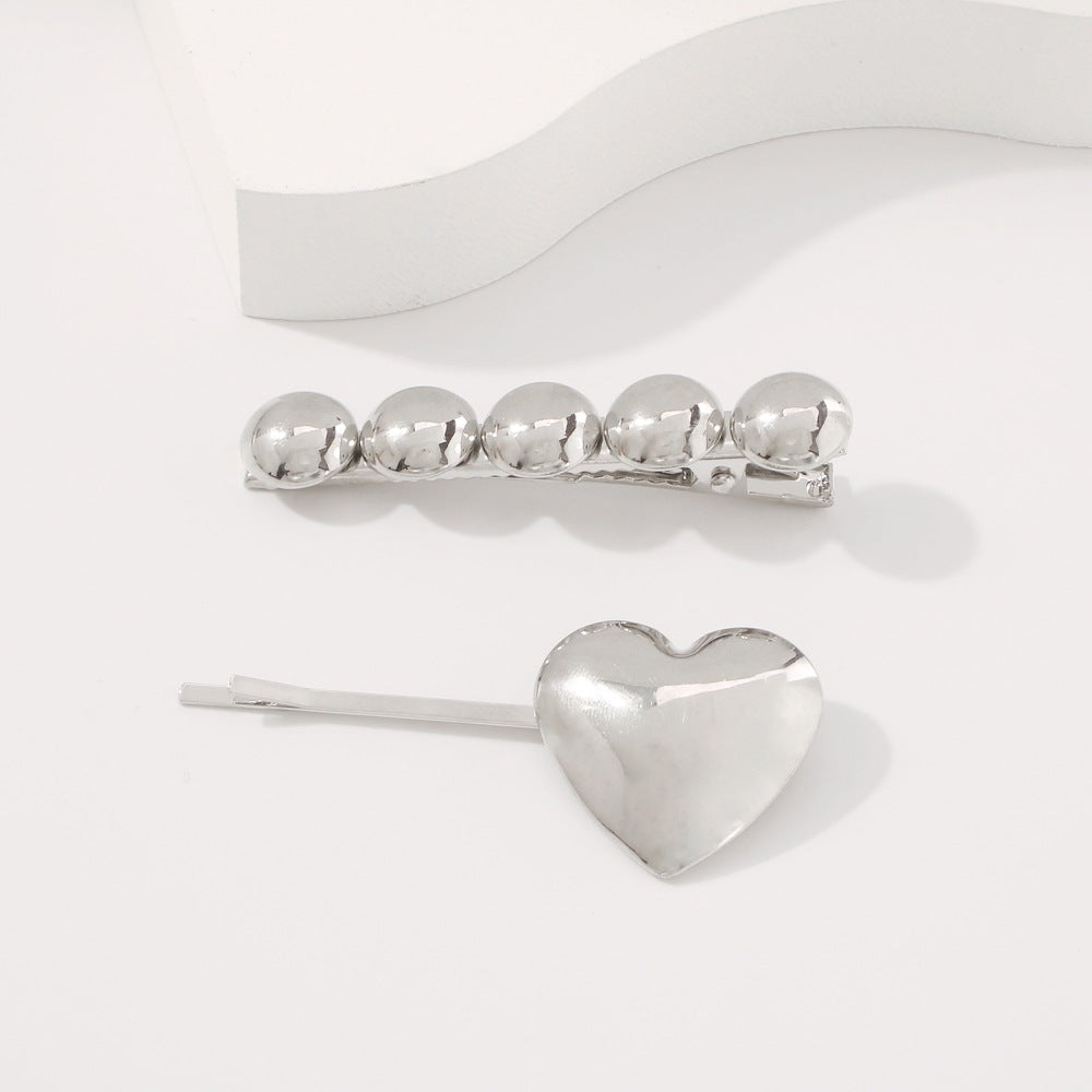 Wholesale Silver Heart Alloy Hair Clips Set of Two