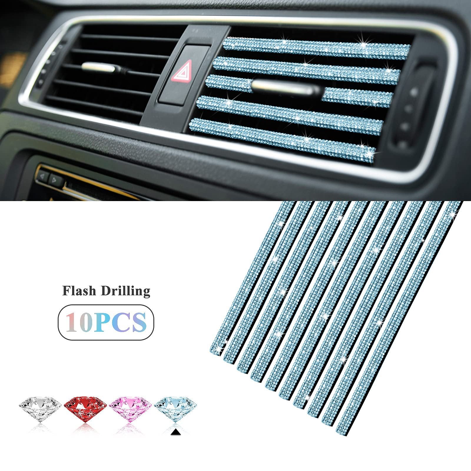 Venta al por mayor, 5 uds., tira decorativa de ventilación de aire de diamante para coche