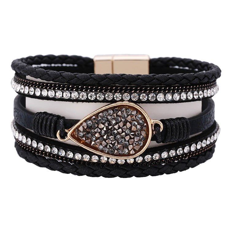 Wholesale Bohemian Diamond Leather Bracelet