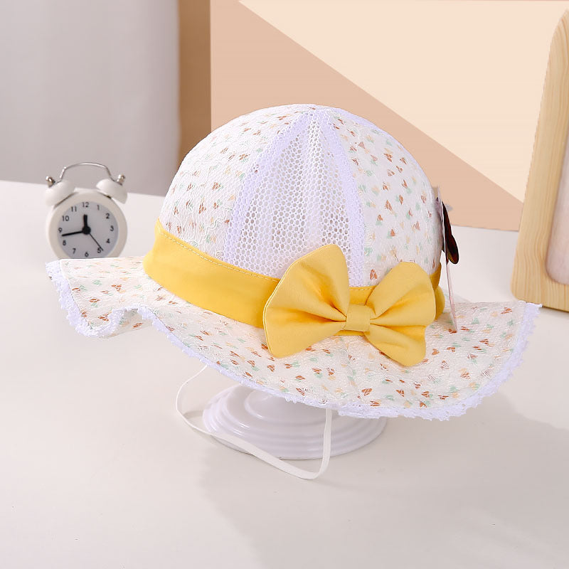 Wholesale Bowknot Lace Small Floral Mesh Kids Cotton Bucket Hat