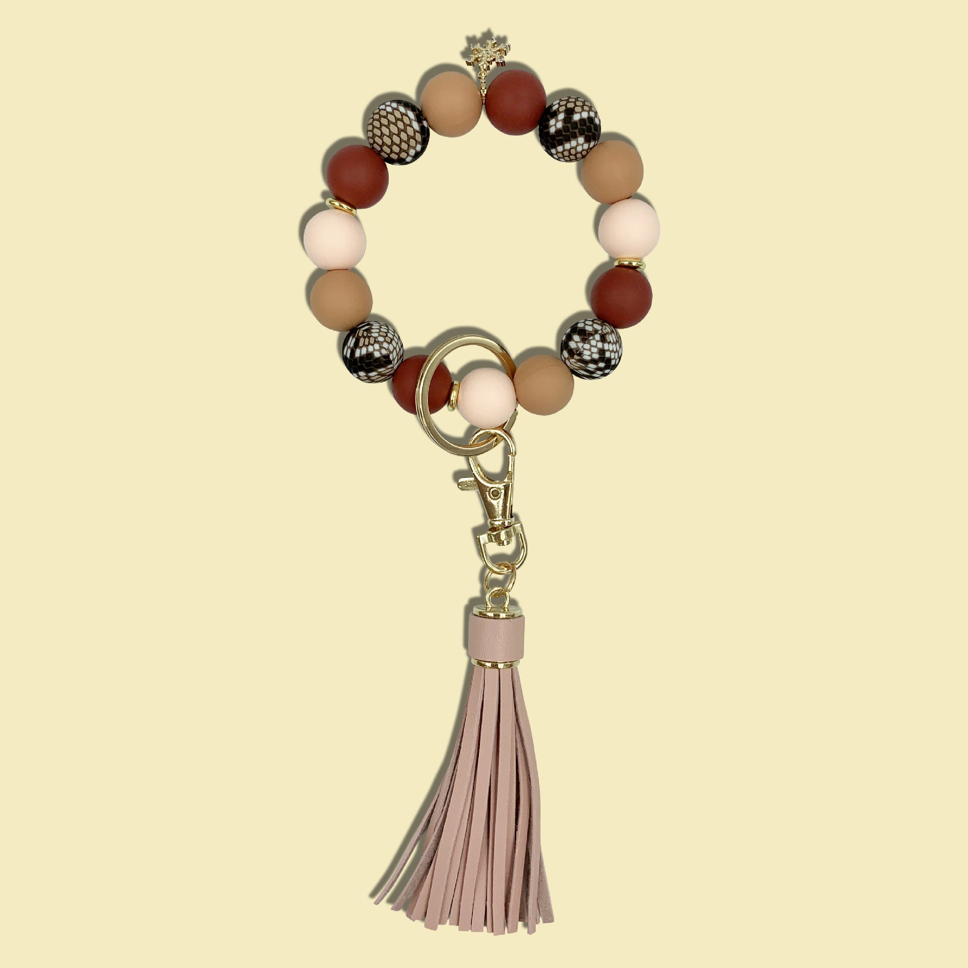 Llavero de muñeca con borla de silicona con estampado de leopardo al por mayor