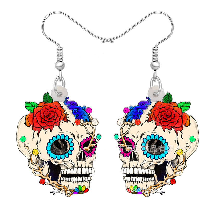 Wholesale 10pairs/pack Red Flower Skull Pendant Acrylic Earrings