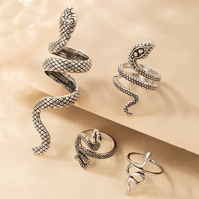 Wholesale Punk Snake Vintage Four-Piece Set Alloy Ring