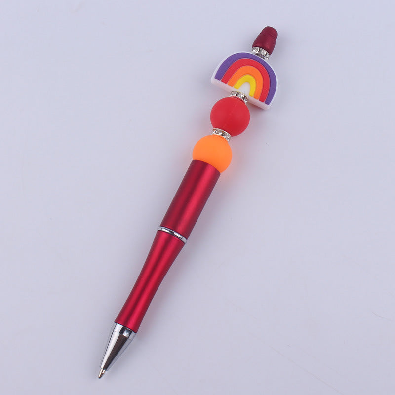 Wholesale Beadable Pens Rainbow Silicone Beads Plastic Ballpoint Pen