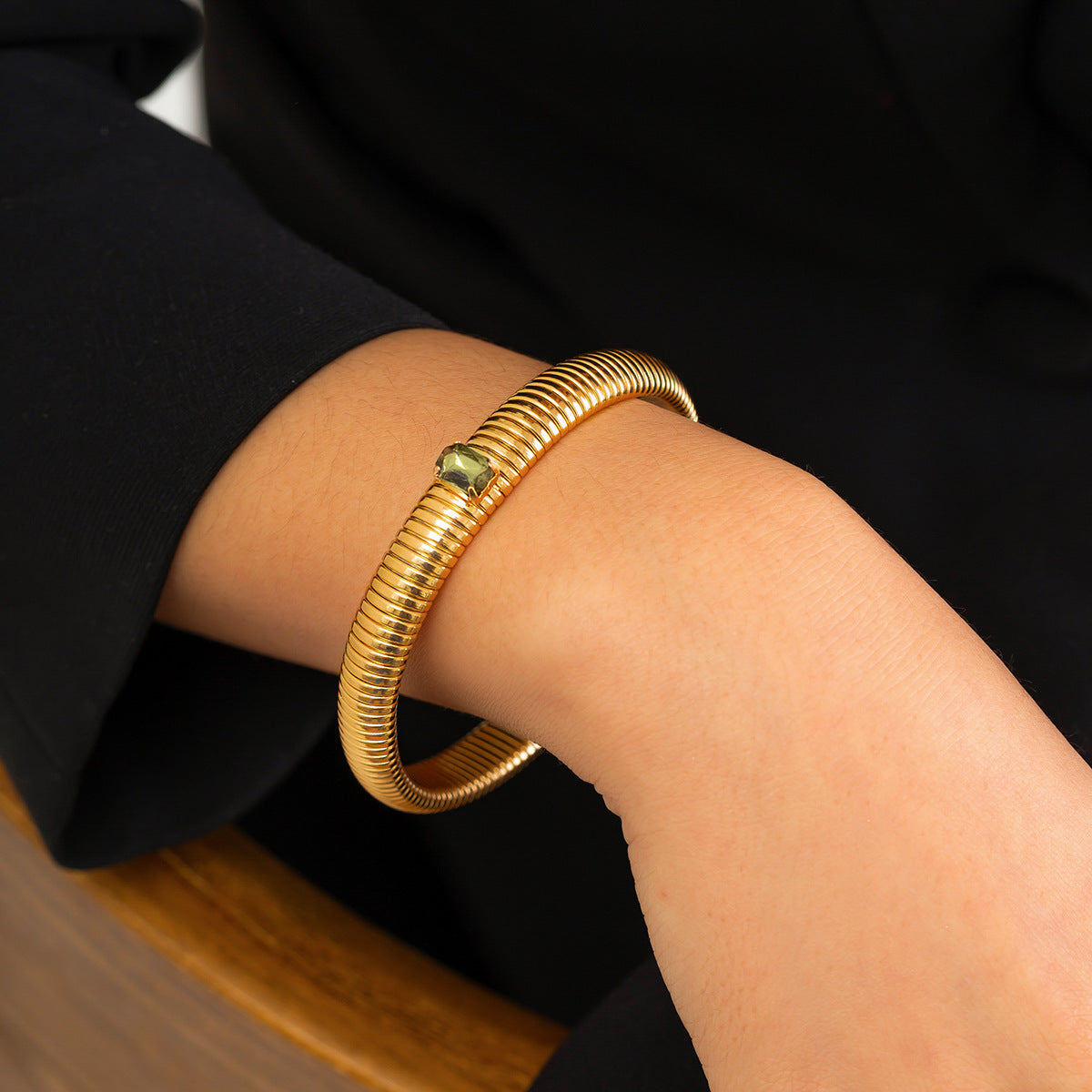 Wholesale Punk Retro Colored Zircon Iron Bracelet