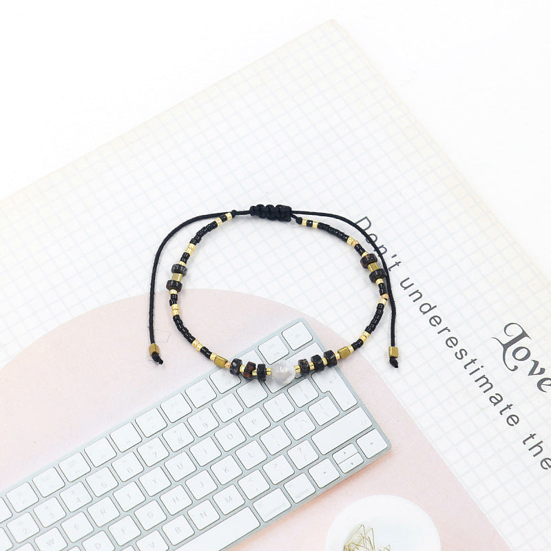 Wholesale Miyuki Rice Beads Handwoven Bohemian Style Gemstone Wax Thread Bracelet
