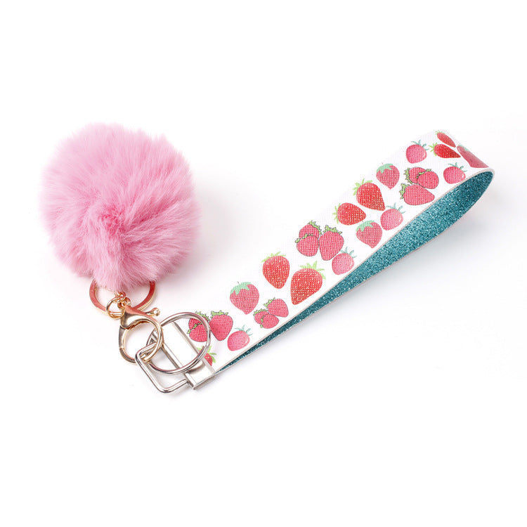 Wholesale 10pcs PU Leather Fur Ball Keychain