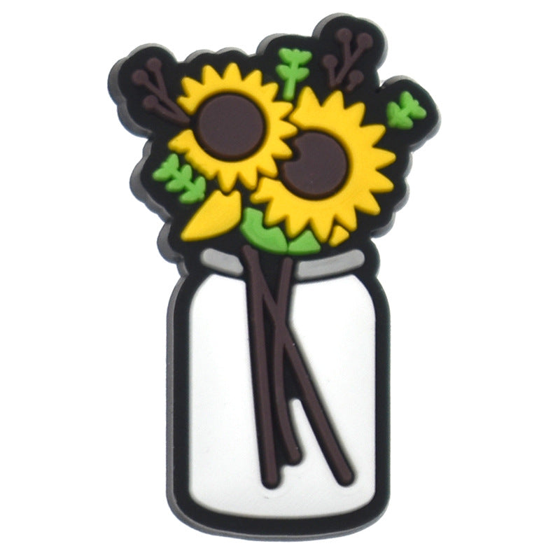 Wholesale 100PCS PVC Cartoon Sunflower Bee DIY Shoe Buckle