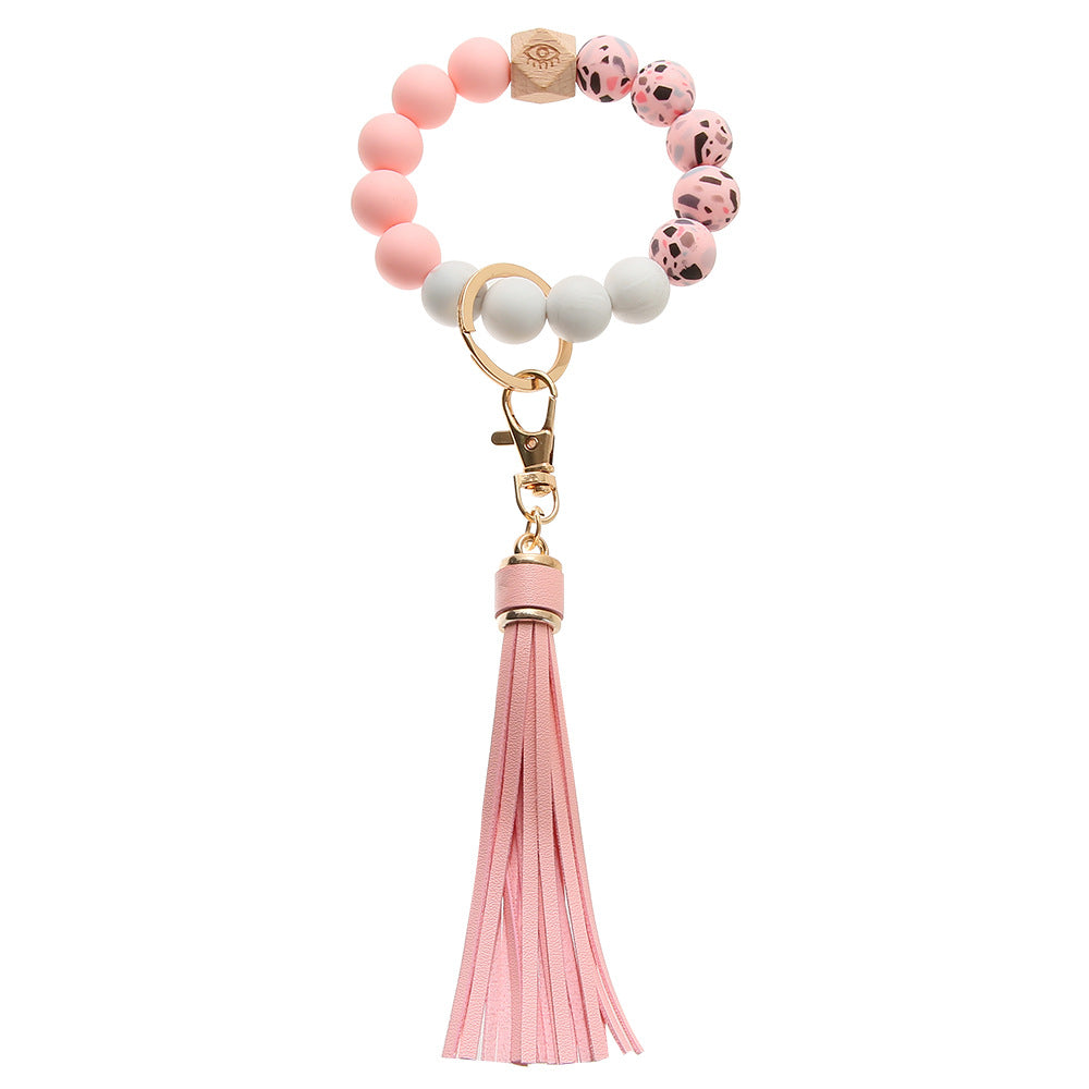 Llavero de muñeca con cuentas de silicona de leopardo colorido al por mayor
