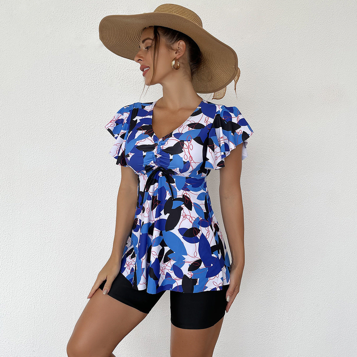 Wholesale Tankini Belly Covering Bikini Flat Angle Swimwear Polyester Swimsuit