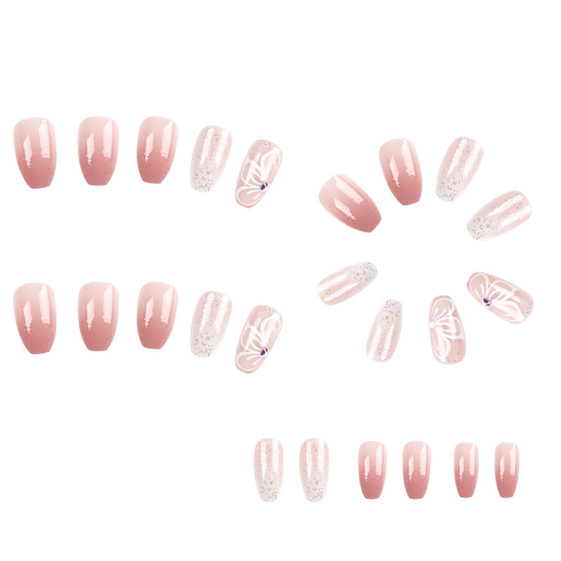 Wholesale Pink Gradient Glitter Plastic Fake Nail Patches
