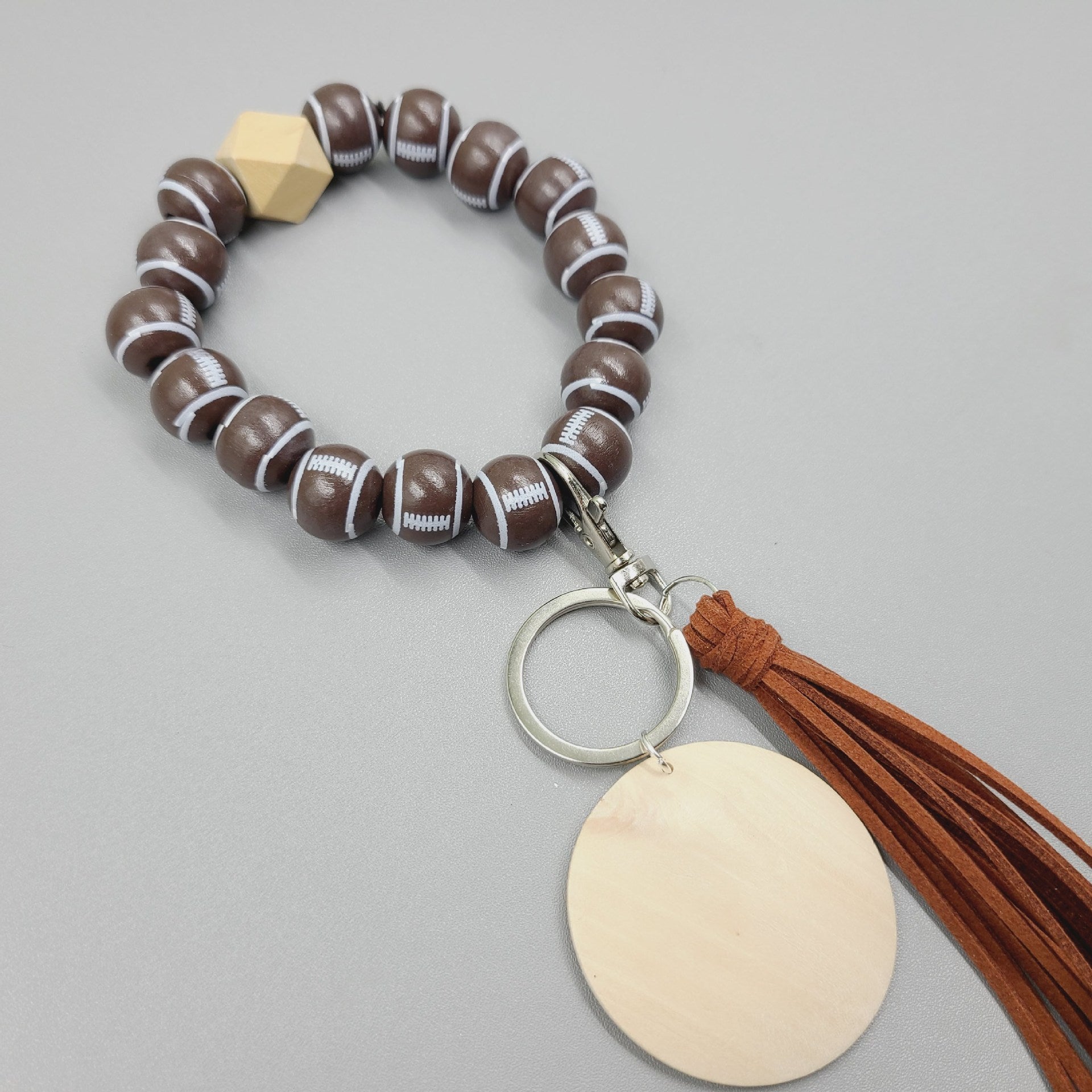 Letrero de madera en blanco al por mayor llavero de muñeca con cuentas de silicona