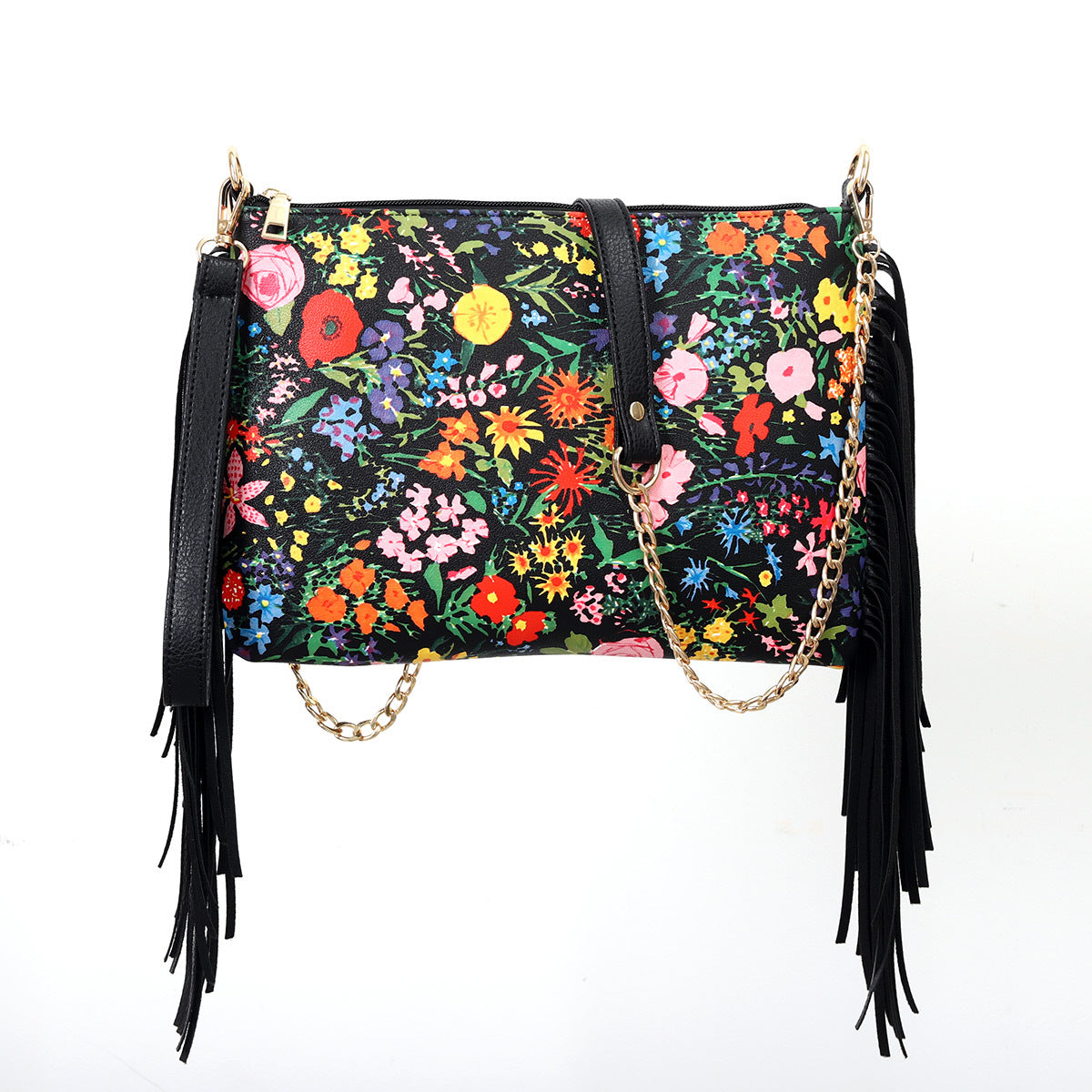 Bolso de hombro con estampado de flores grandes y borlas de PU al por mayor
