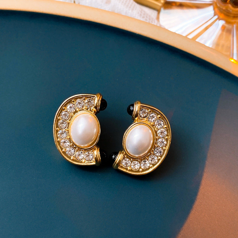 Wholesale Real Gold Plated Silver Needle Vintage Earrings Imitation Pearl