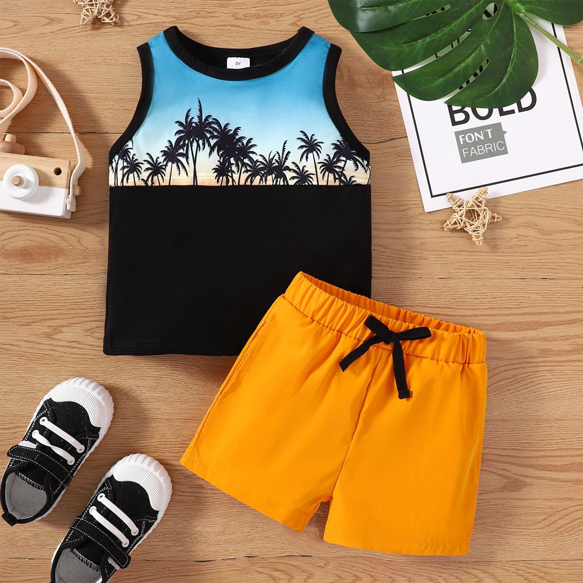 Wholesale Kids Vest Top + Yellow Shorts Cotton Set Baby Clothes