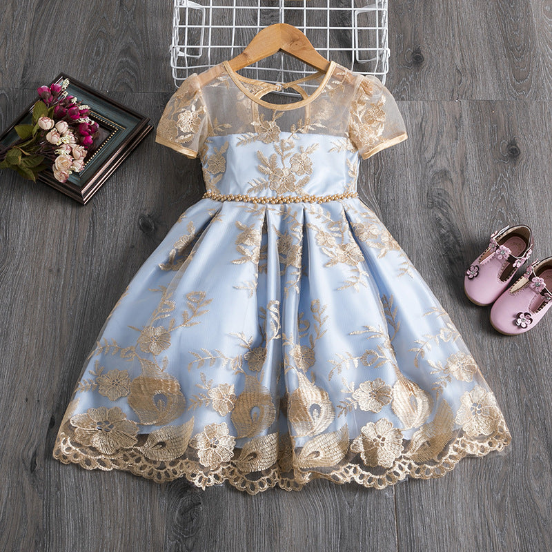 Wholesale Polyester Girls Dress Bow Embroidered Princess Dress