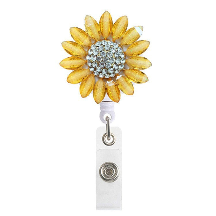 Wholesale Badge Reels Metal Sunflower Flower Diamond Retractable Keychain