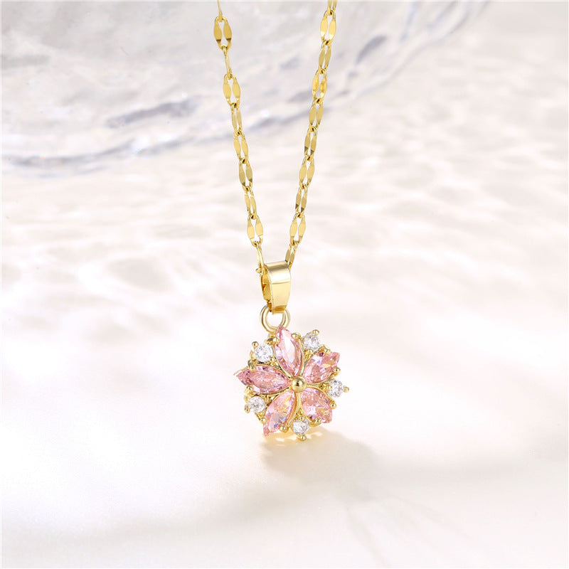 Wholesale Pink Cherry Blossom Necklace Titanium Steel