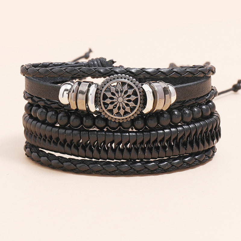 Wholesale Vintage Men's Leather Bracelet Set of 4