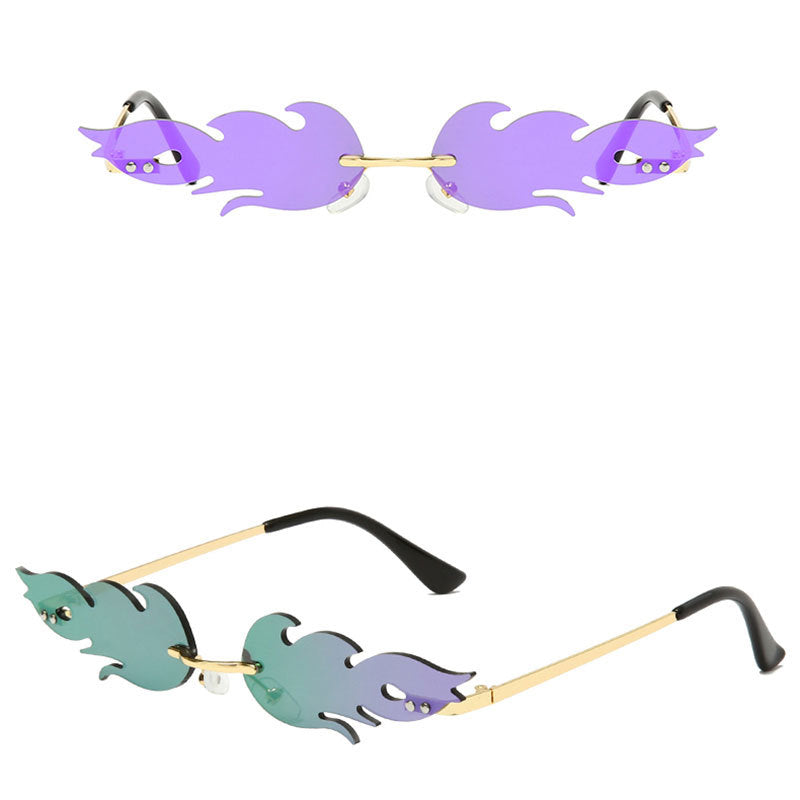 Venta al por mayor de PC llama gafas de sol sin marco en forma de metal para damas