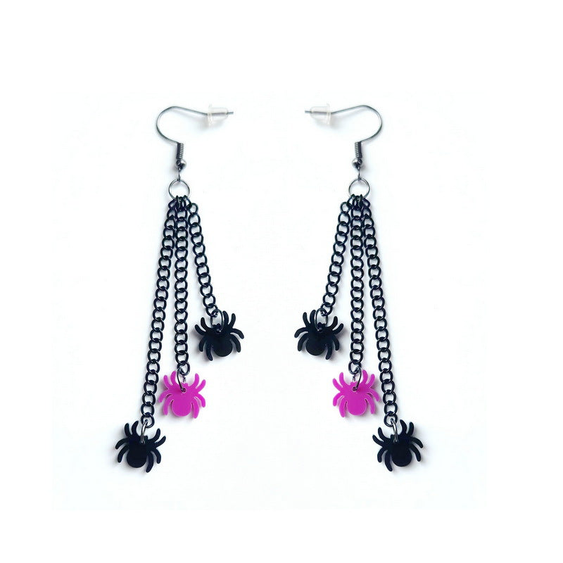 Wholesale Wholesale Halloween Acrylic Black Chain Bat Skeleton Spider Pumpkin Coffin BOO Ghost Earrings