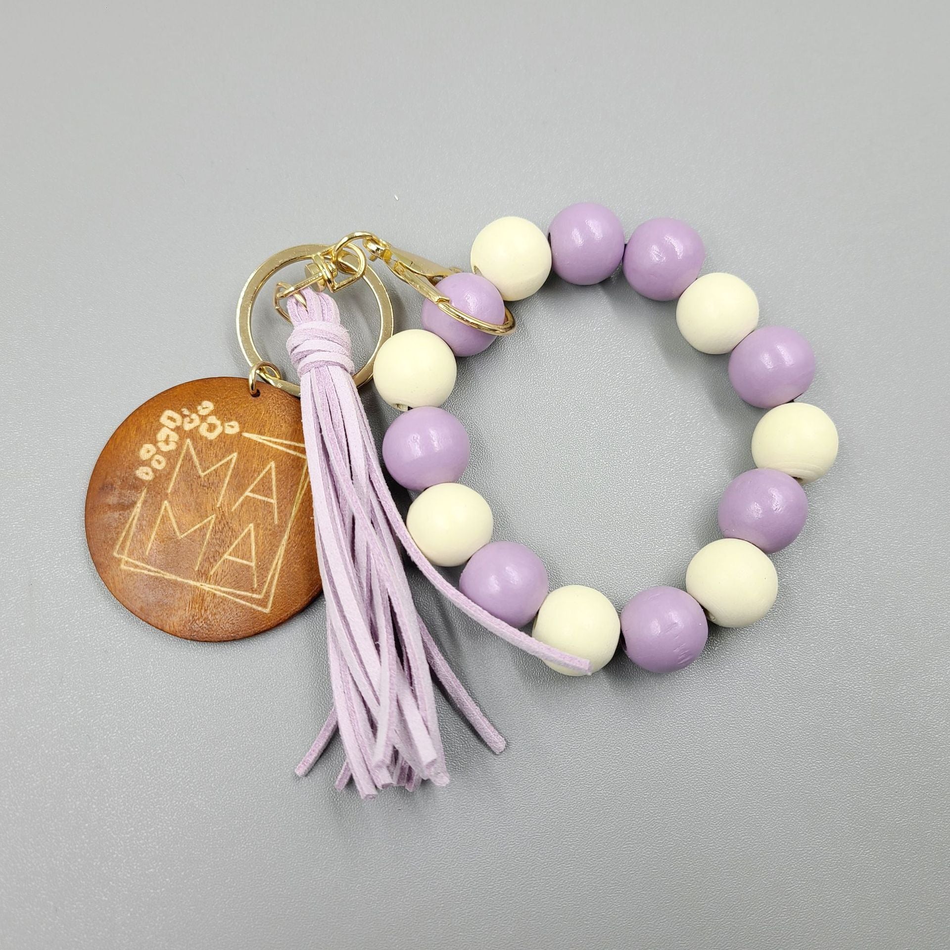 Wholesale 5pcs/pack MAMA Mother's Day Leopard Tassel Silicone Beaded Wrist Keychain