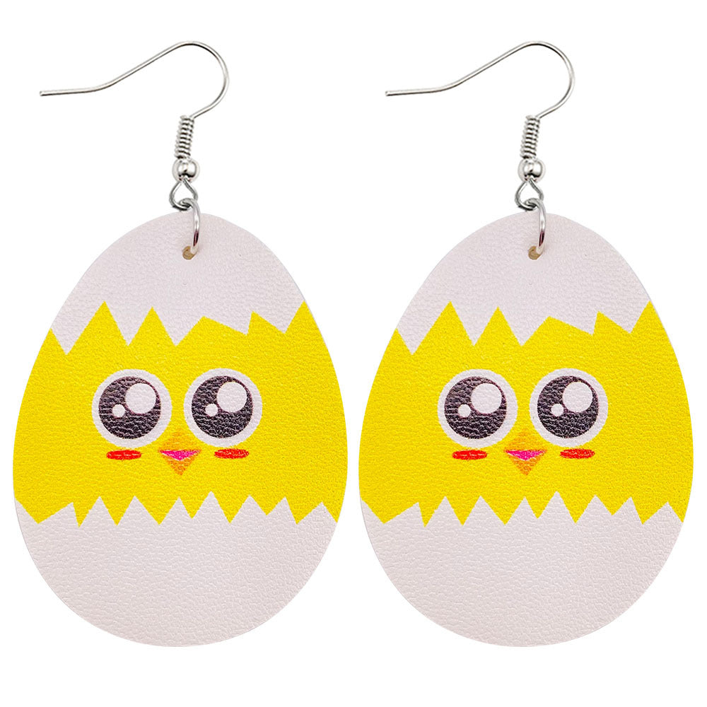 Joyas al por mayor Pendientes de piel sintética con estampado reversible de conejito de Pascua