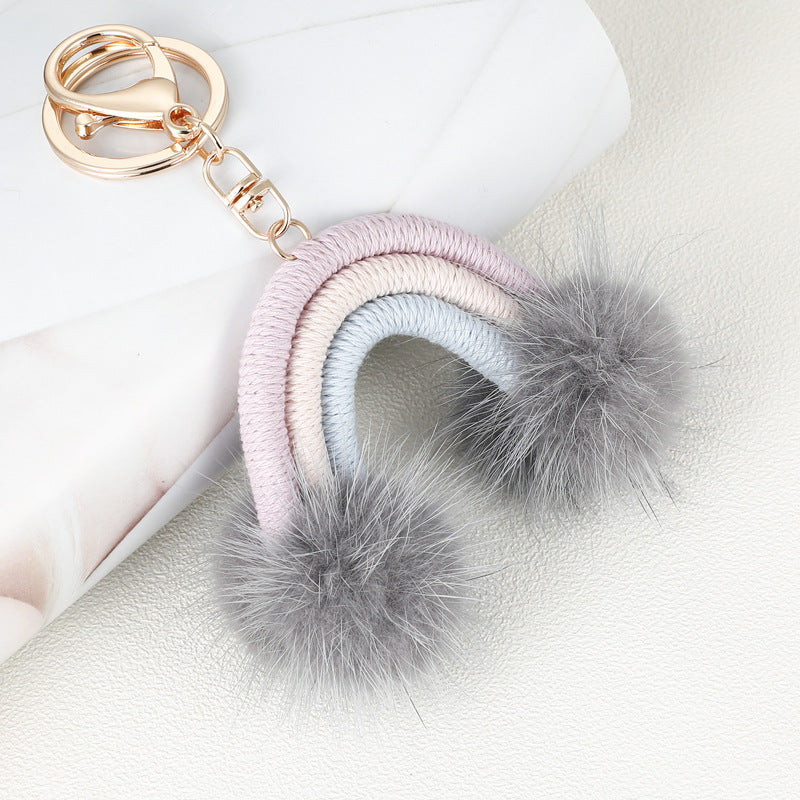 Wholesale Hair Ball Rainbow Cloud Car Keychains