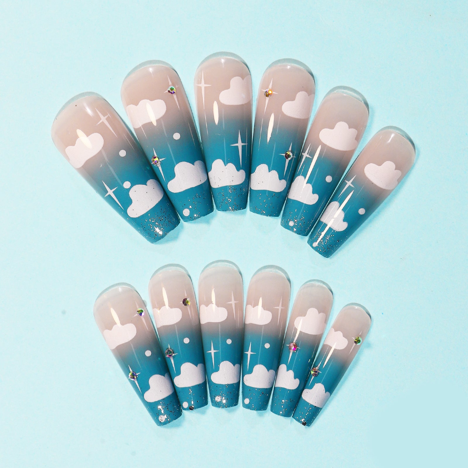 Wholesale Blue Sky Clouds Gradient Rhinestone Nail Stickers
