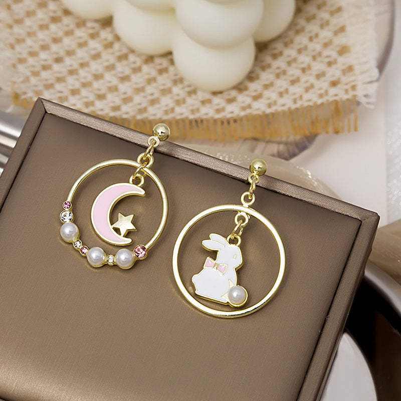 Wholesale Asymmetric Cute Rabbit Alloy Earrings