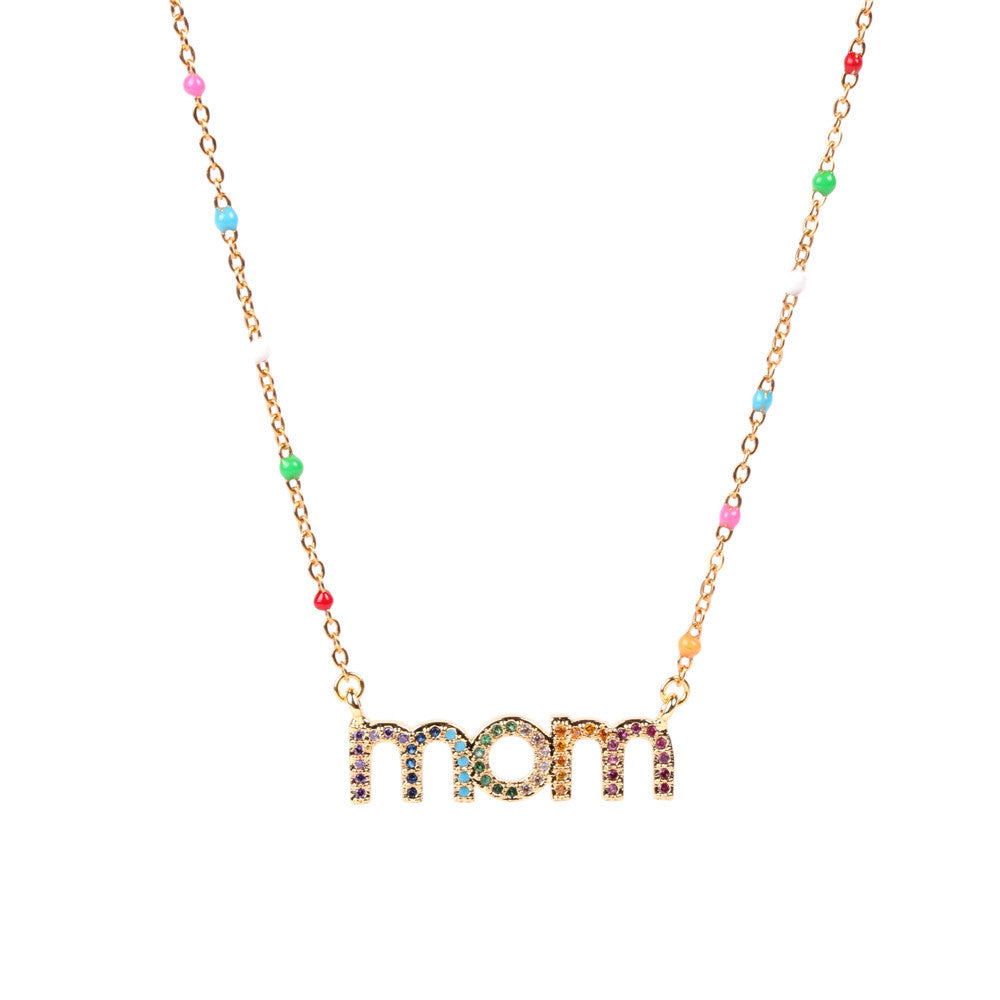 Venta al por mayor, regalo del día de la madre, collar de letras de mamá con diamantes de cobre
