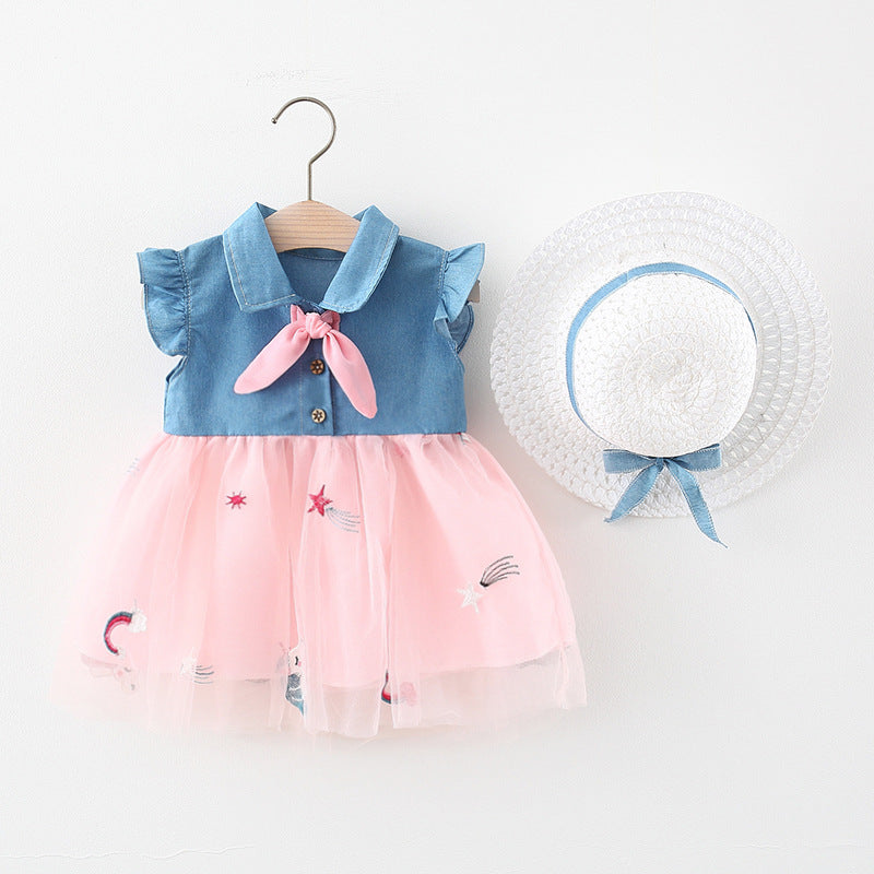 Wholesale Girls Denim Dresses Polyester Baby Clothes