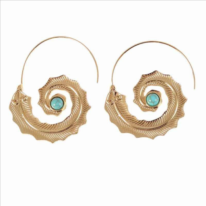 Wholesale Statemente Green Turquoise Metal Earrings